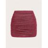 imageOYOANGLE Womens Plus Size Sparkly Ruched Bodycon Mini Skirt Elastic High Waist Glitter Pencil SkirtsBurgundy