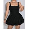 imageOYOANGLE Womens Plus Size Square Neck Ruffle Bubble Dress Sleeveless Flared A Line Short Tank DressBlack