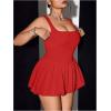 imageOYOANGLE Womens Plus Size Square Neck Ruffle Bubble Dress Sleeveless Flared A Line Short Tank DressRed