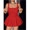imageOYOANGLE Womens Plus Size Square Neck Ruffle Bubble Dress Sleeveless Flared A Line Short Tank DressRed