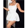 imageOYOANGLE Womens Plus Size Square Neck Ruffle Bubble Dress Sleeveless Flared A Line Short Tank DressWhite