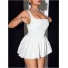 imageOYOANGLE Womens Plus Size Square Neck Ruffle Bubble Dress Sleeveless Flared A Line Short Tank DressWhite