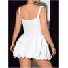 imageOYOANGLE Womens Plus Size Square Neck Ruffle Bubble Dress Sleeveless Flared A Line Short Tank DressWhite