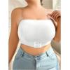 imageOYOANGLE Womens Plus Size Strapless Front Closure Tube Bras Wireless Seamless Bralettes with Clear StrapsWhite
