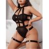 imageOYOANGLE Womens Plus Size Strappy Harness Cut Out Halter Teddy Bodysuits Garter Babydoll LingerieBlack