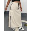 imageOYOANGLE Womens Plus Size Striped Side Drawstring Waist Cargo Skirt Loose Casual Maxi Skirts with Flap PocketsApricot