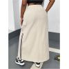 imageOYOANGLE Womens Plus Size Striped Side Drawstring Waist Cargo Skirt Loose Casual Maxi Skirts with Flap PocketsApricot