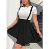 imageOYOANGLE Womens Plus Size Suspender Skirt High Waist Ruffle Hem Straps Overall Pinafore DressBlack