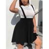 imageOYOANGLE Womens Plus Size Suspender Skirt High Waist Ruffle Hem Straps Overall Pinafore DressBlack