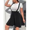 imageOYOANGLE Womens Plus Size Suspender Skirt High Waist Ruffle Hem Straps Overall Pinafore DressBlack