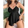 imageOYOANGLE Womens Plus Size Tankini Bathing Suits Two Piece Knot Front Swim Dress and Bikini Bottoms BeachwearBlack