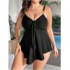 imageOYOANGLE Womens Plus Size Tankini Bathing Suits Two Piece Knot Front Swim Dress and Bikini Bottoms BeachwearBlack