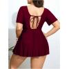 imageOYOANGLE Womens Plus Size Tankini Sets 2 Piece Drawstring V Neck Short Sleeve Swim Dress Bathing SuitsBurgundy