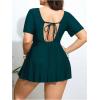 imageOYOANGLE Womens Plus Size Tankini Sets 2 Piece Drawstring V Neck Short Sleeve Swim Dress Bathing SuitsDark Green