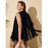 imageOYOANGLE Womens Plus Size Western Wear Cowgirl Outfits Fringe Trim Open Front Sleeveless Faux Suede Vest JacketBlack