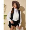 imageOYOANGLE Womens Plus Size Western Wear Cowgirl Outfits Fringe Trim Open Front Sleeveless Faux Suede Vest JacketBlack