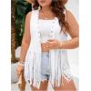 imageOYOANGLE Womens Plus Size Western Wear Cowgirl Outfits Fringe Trim Open Front Sleeveless Faux Suede Vest JacketWhite