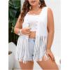 imageOYOANGLE Womens Plus Size Western Wear Cowgirl Outfits Fringe Trim Open Front Sleeveless Faux Suede Vest JacketWhite