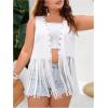 imageOYOANGLE Womens Plus Size Western Wear Cowgirl Outfits Fringe Trim Open Front Sleeveless Faux Suede Vest JacketWhite