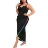 imageOYOANGLE Womens Plus Size Wrap V Neck Sleeveless Pom Pom Trim Beach Dress Cover Up BeachwearBlack