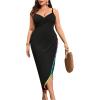 imageOYOANGLE Womens Plus Size Wrap V Neck Sleeveless Pom Pom Trim Beach Dress Cover Up BeachwearBlack