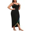 imageOYOANGLE Womens Plus Size Wrap V Neck Sleeveless Pom Pom Trim Beach Dress Cover Up BeachwearBlack