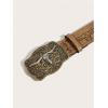 imageOYOANGLE Womens Vintage Western Cowgirl Leather Belts Floral Engraved Longhorn Bull Buckled Belt for JeansBrown