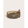 imageOYOANGLE Womens Vintage Western Cowgirl Leather Belts Floral Engraved Longhorn Bull Buckled Belt for JeansBrown