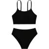 imageOYOANGLE Girls 2 Piece Bikini Swimsuit Ribbed Knit Spaghetti Strap Swimsuit Bathing Suit BeachwearBlack