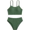 imageOYOANGLE Girls 2 Piece Bikini Swimsuit Ribbed Knit Spaghetti Strap Swimsuit Bathing Suit BeachwearDark Green