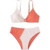 imageOYOANGLE Girls 2 Piece Colorblock Ring Linked Bikini Swimsuit Ribbed Knit Bathing SuitOrange and Beige