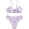imageOYOANGLE Girls 2 Piece Ditsy Floral Bikini Swimsuit Ring Linked Ruched Bathing SuitPurple White
