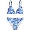 imageOYOANGLE Girls 2 Piece Floral Print Beach Swimsuit V Neck Spaghetti Strap Triangle Low Waist Bathing SuitBlue