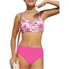 imageOYOANGLE Girls 2 Piece High Waisted Bikini Set Floral Print Spaghetti Strap Cute Swimsuits Vacation Bathing SuitsHot Pink