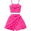 imageOYOANGLE Girls 2 Piece Outfit Bow Pearl Cami Crop Top and A Line Cute Skort SetHot Pink