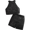 imageOYOANGLE Girls 2 Piece Outfit Sequin Sparkle Halter Neck Tank Top and Shorts SetBlack