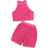 imageOYOANGLE Girls 2 Piece Outfit Sequin Sparkle Halter Neck Tank Top and Shorts SetHot Pink