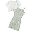 imageOYOANGLE Girls 2 Piece Outfits Floral Print Sleeveless Cute Cami Dresses and Short Sleeve Lettuce Trim Tie Front Top SetsMulticolor