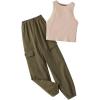 imageOYOANGLE Girls 2 Piece Outfits Ribbed Knit Crew Neck Sleeveless Tank Top and Cargo Jogger Pants SetGreen