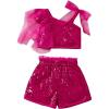 imageOYOANGLE Girls 2 Piece Outfits Sequin Sparkly Mesh Tank Top and High Waisted Shorts Dance SetHot Pink