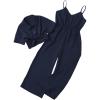 imageOYOANGLE Girls 2 Piece Outfits Short Sleeve Button Down Shirt Crop Top and Wide Leg Pants Jumpsuit SetNavy Blue