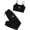 imageOYOANGLE Girls 2 Piece Outfits Sleeveless Mushroom Cartoon Print Embroidery Round Neck Shirt Top and Sweatpants Pants SetsBlack