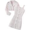 imageOYOANGLE Girls 2 Piece Skirt Sets Plaid Tweed Button Short Tank Dress and Long Sleeve Crop JacketWhite