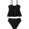 imageOYOANGLE Girls 2 Piece Tankini Swimsuit Ring Linked Eyelet Embroidery Swimsuit Bathing SuitBlack