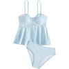 imageOYOANGLE Girls 2 Piece Tankini Swimsuit Ring Linked Eyelet Embroidery Swimsuit Bathing SuitBlue