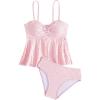 imageOYOANGLE Girls 2 Piece Tankini Swimsuit Ring Linked Eyelet Embroidery Swimsuit Bathing SuitPink