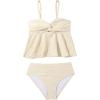 imageOYOANGLE Girls 2 Piece Tankini Swimsuit Textured Twist Front Ruched Ruffle Bikini Set Bathing SuitsBeige
