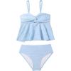 imageOYOANGLE Girls 2 Piece Tankini Swimsuit Textured Twist Front Ruched Ruffle Bikini Set Bathing SuitsBlue