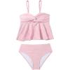 imageOYOANGLE Girls 2 Piece Tankini Swimsuit Textured Twist Front Ruched Ruffle Bikini Set Bathing SuitsPink