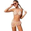 imageOYOANGLE Girls 3 Piece Bikini Sets Floral Print Spaghetti Straps Wireless Swimsuits with Beach SkirtPink White